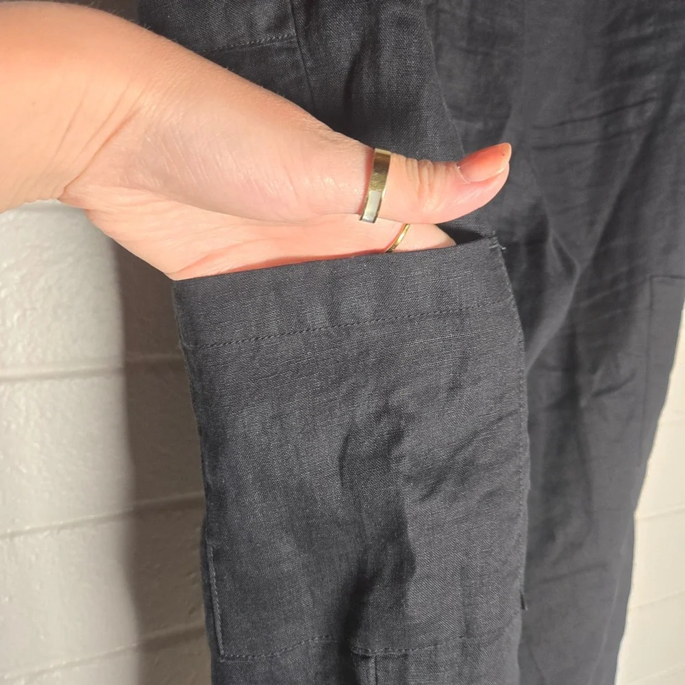 Nicole Miller New York 100% Linen Cargo Pants XL High Rise Lagenlook Minimalist